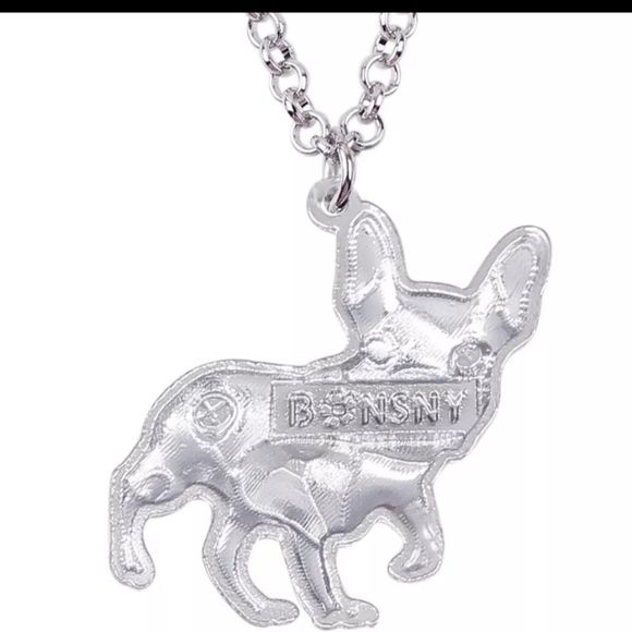 Silver titanium enamel and rainbow crystal French Bulldog boho necklace new - Picture 2 of 5